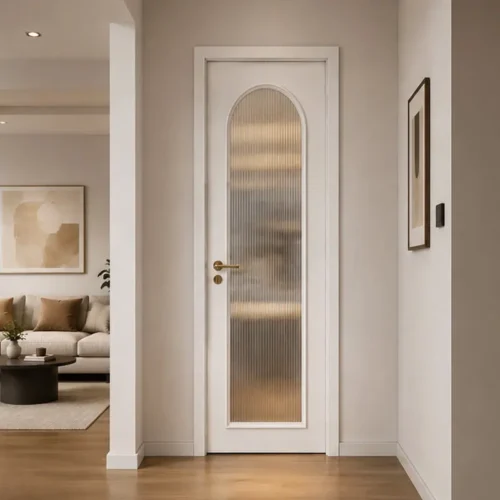 French Style Matte White Arched Fluted Glass Wooden Interior Door