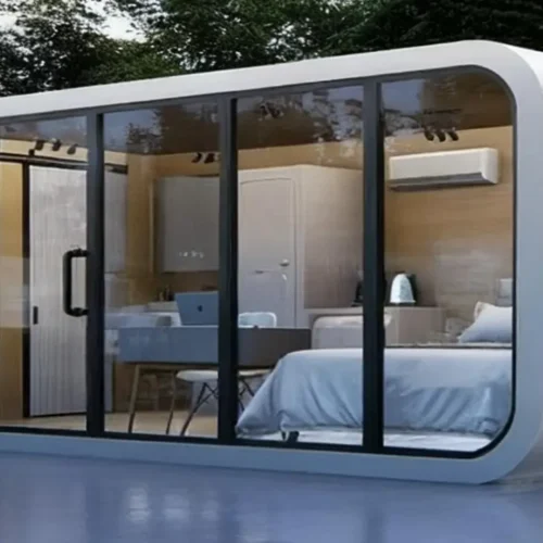 Modular Glamping Pod, Prefab Capsule Tiny House with Bathroom & Living Room